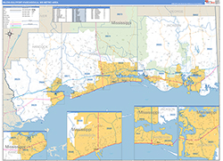 Gulfport-Biloxi-Pascagoula Metro Area Wall Map Basic Style 2026